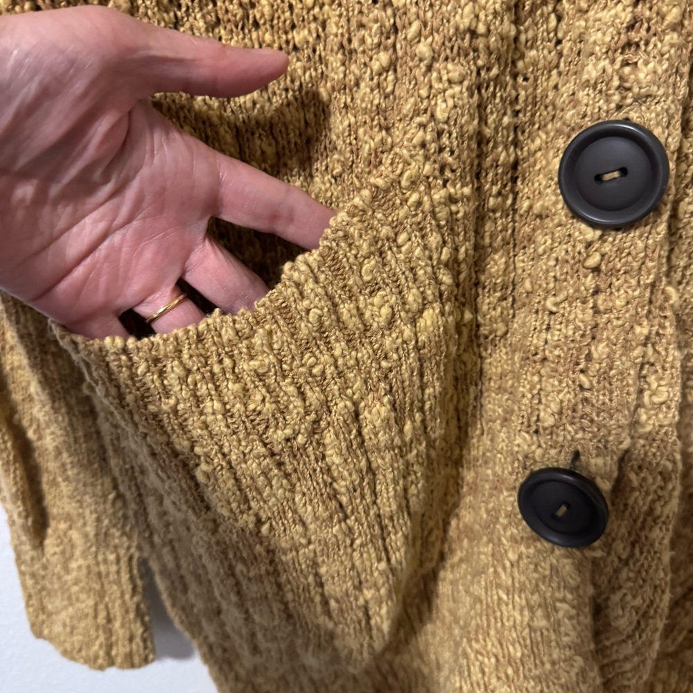 Free People Sunset Drive Oversized Cardigan Sweater Golden Mustard Button V-M - Picture 7 of 11